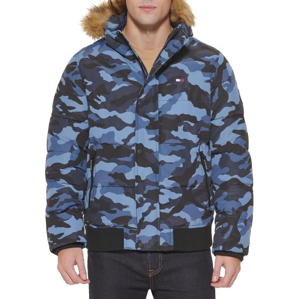 imageTommy Hilfiger Mens Arctic Cloth Quilted Snorkel Bomber Jacket Standard and Big amp TallBlue Camo