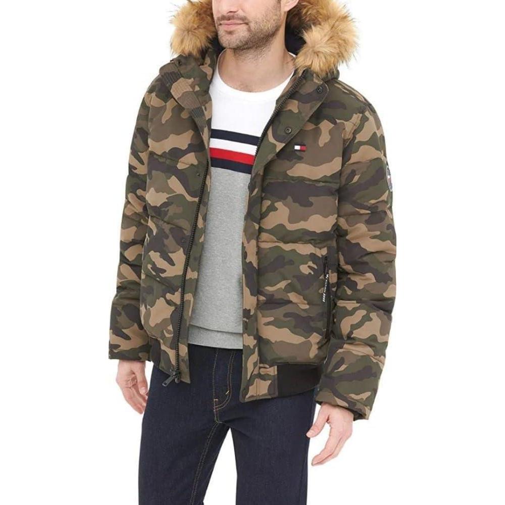imageTommy Hilfiger Mens Arctic Cloth Quilted Snorkel Bomber Jacket Standard and Big amp TallCamouflage