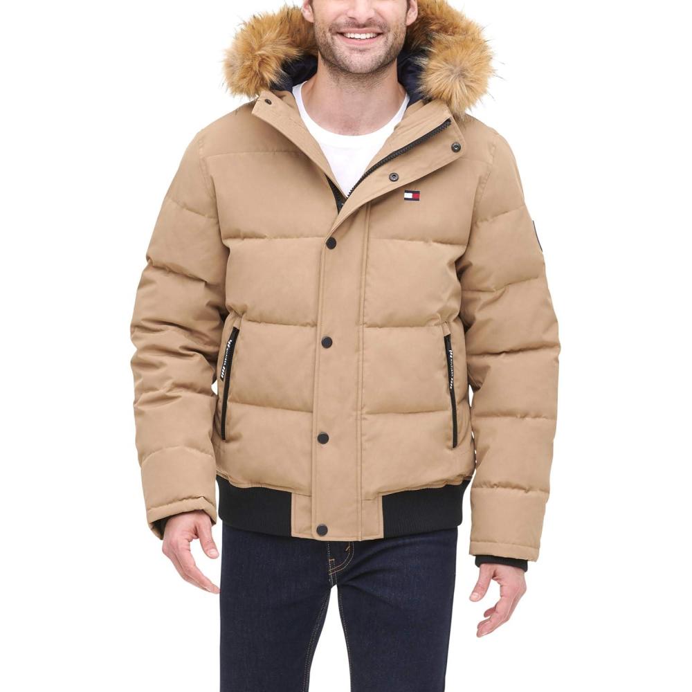 imageTommy Hilfiger Mens Arctic Cloth Quilted Snorkel Bomber Jacket Standard and Big amp TallKhaki