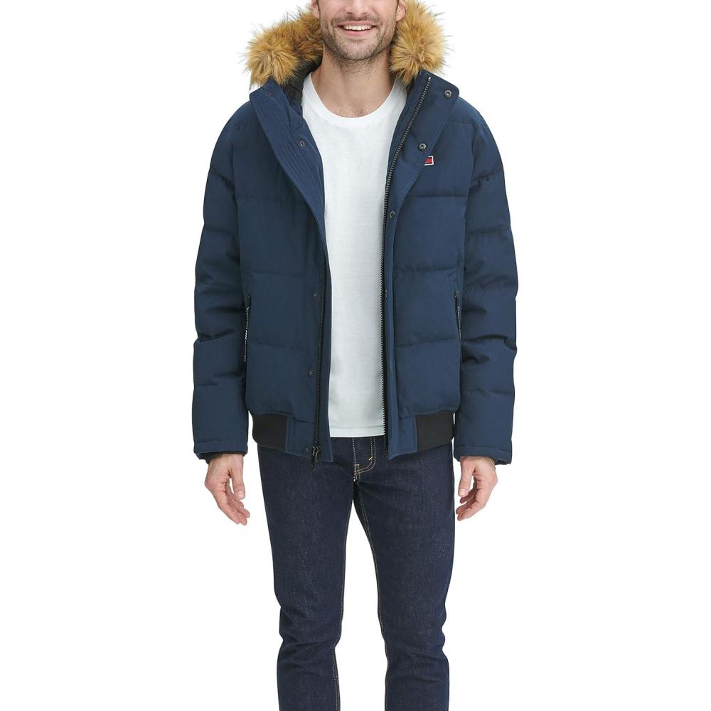 imageTommy Hilfiger Mens Arctic Cloth Quilted Snorkel Bomber Jacket Standard and Big amp TallNavy