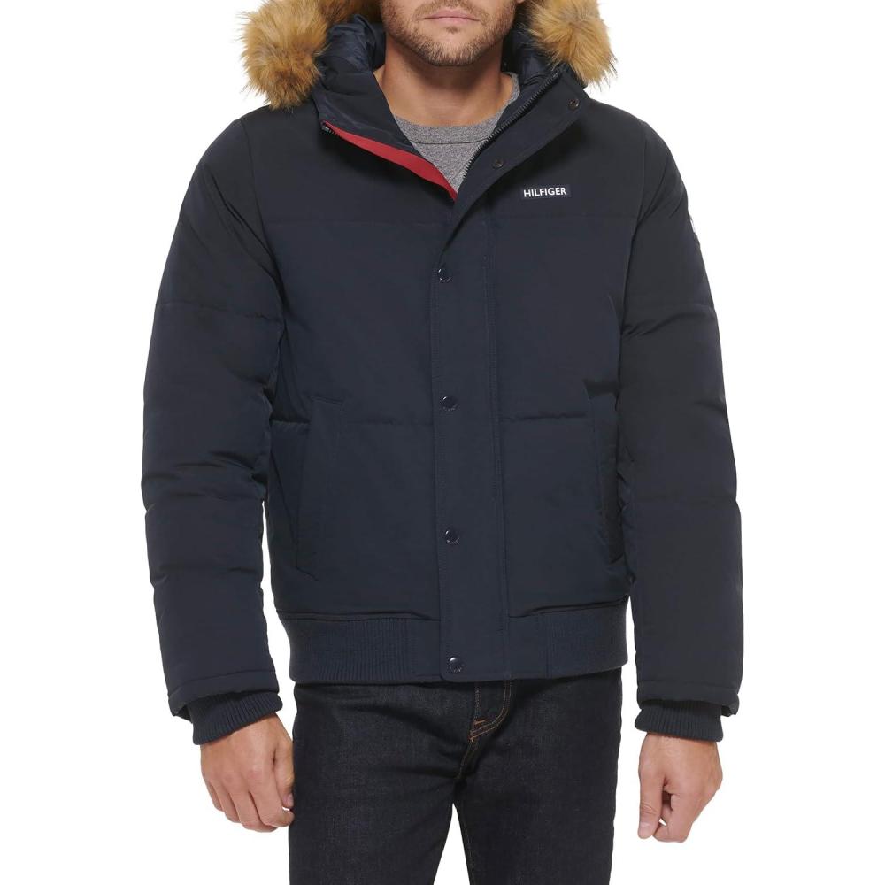 imageTommy Hilfiger Mens Arctic Cloth Quilted Snorkel Bomber Jacket Standard and Big amp TallNavy Tech