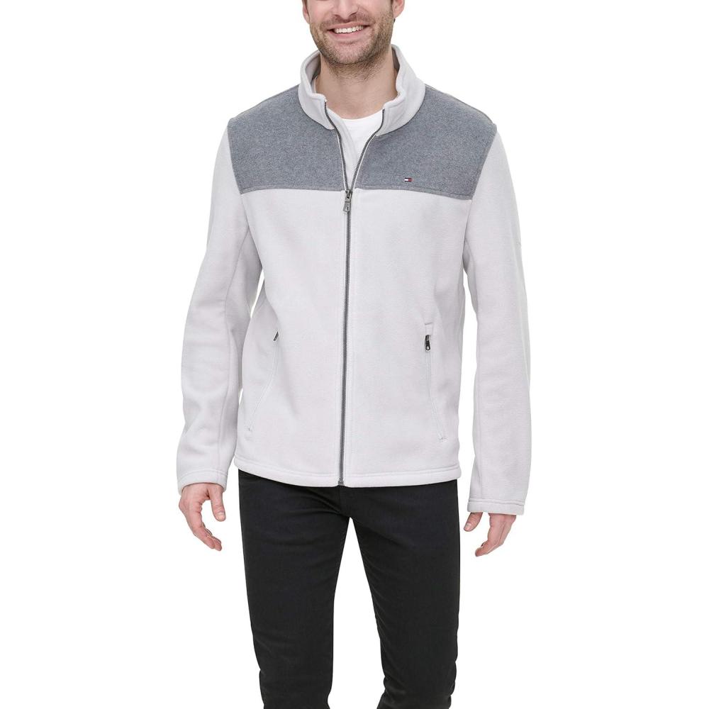 imageTommy Hilfiger Mens Classic Zip Front Polar Fleece JacketLight GreyIce