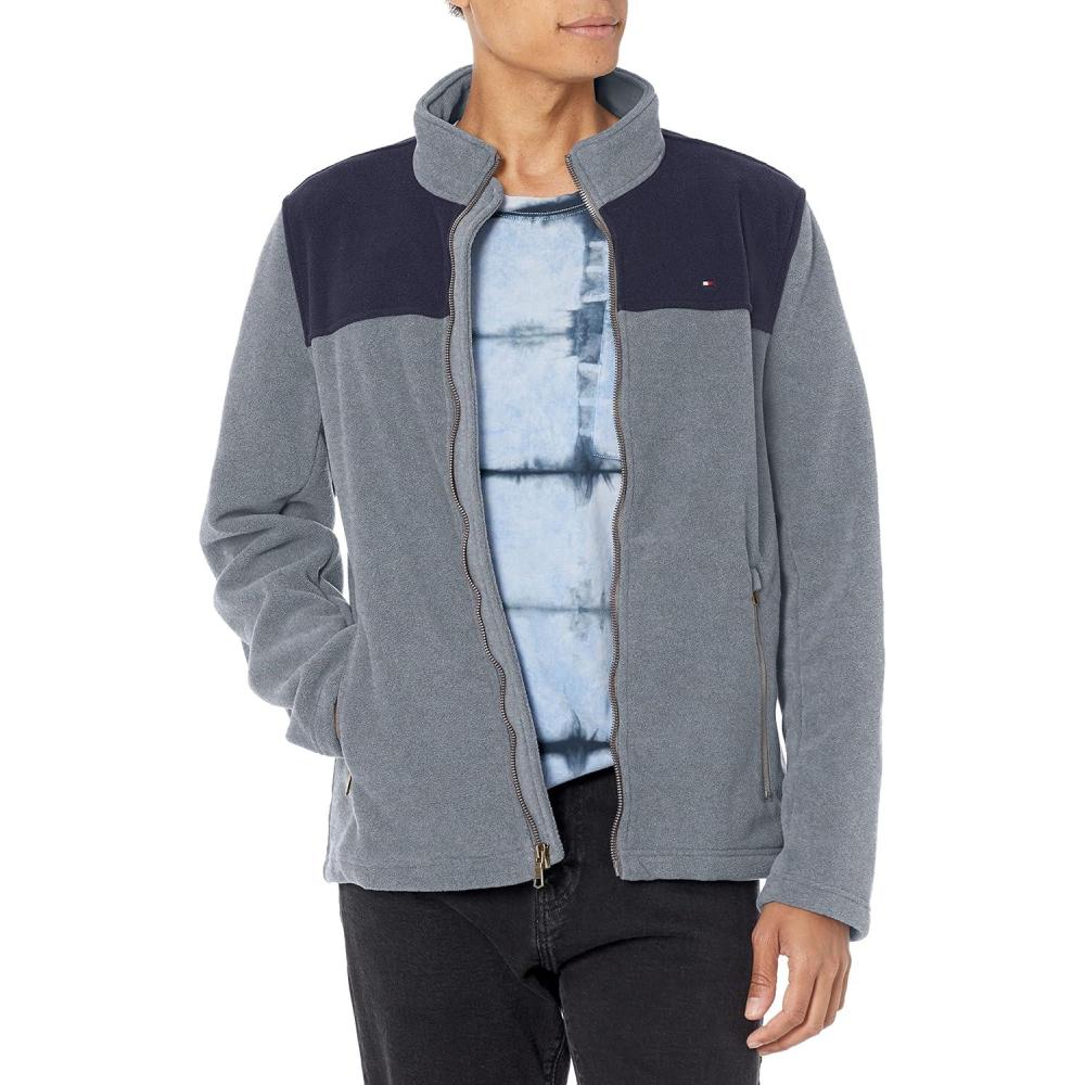 imageTommy Hilfiger Mens Classic Zip Front Polar Fleece JacketNavy Light Grey