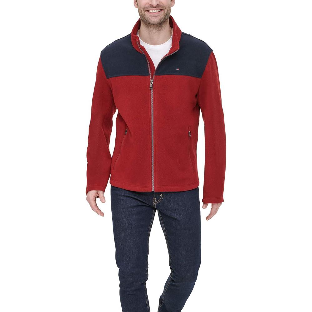 imageTommy Hilfiger Mens Classic Zip Front Polar Fleece JacketNavyRed