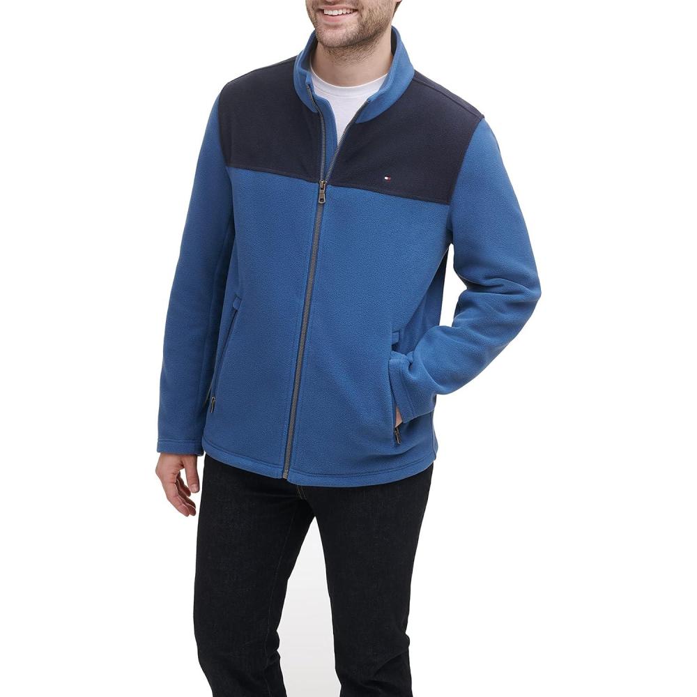imageTommy Hilfiger Mens Classic Zip Front Polar Fleece JacketNavyRoyal Blue