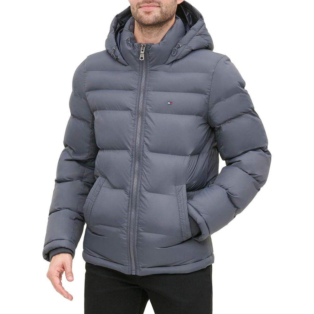 imageTommy Hilfiger Mens Down Alternative Hooded Puffer Jacket Standard and Big amp TallCharcoal