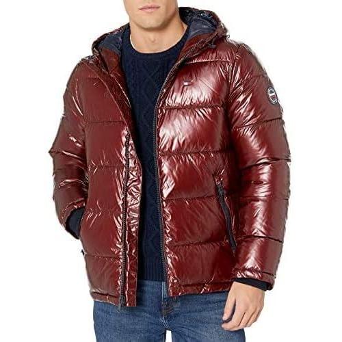 imageTommy Hilfiger Mens Down Alternative Hooded Puffer Jacket Standard and Big amp TallPearlized Red