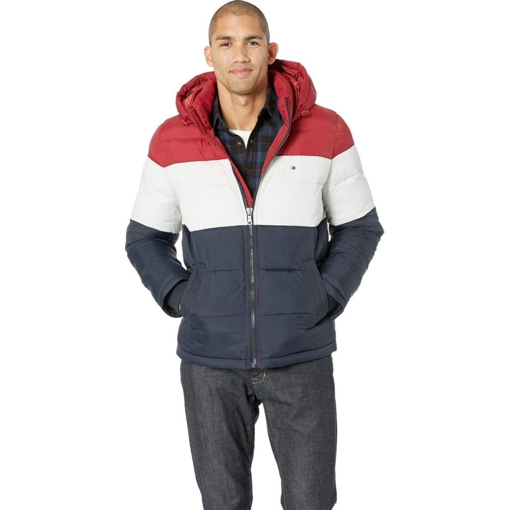 imageTommy Hilfiger Mens Down Alternative Hooded Puffer Jacket Standard and Big amp TallRedWhiteMidnight