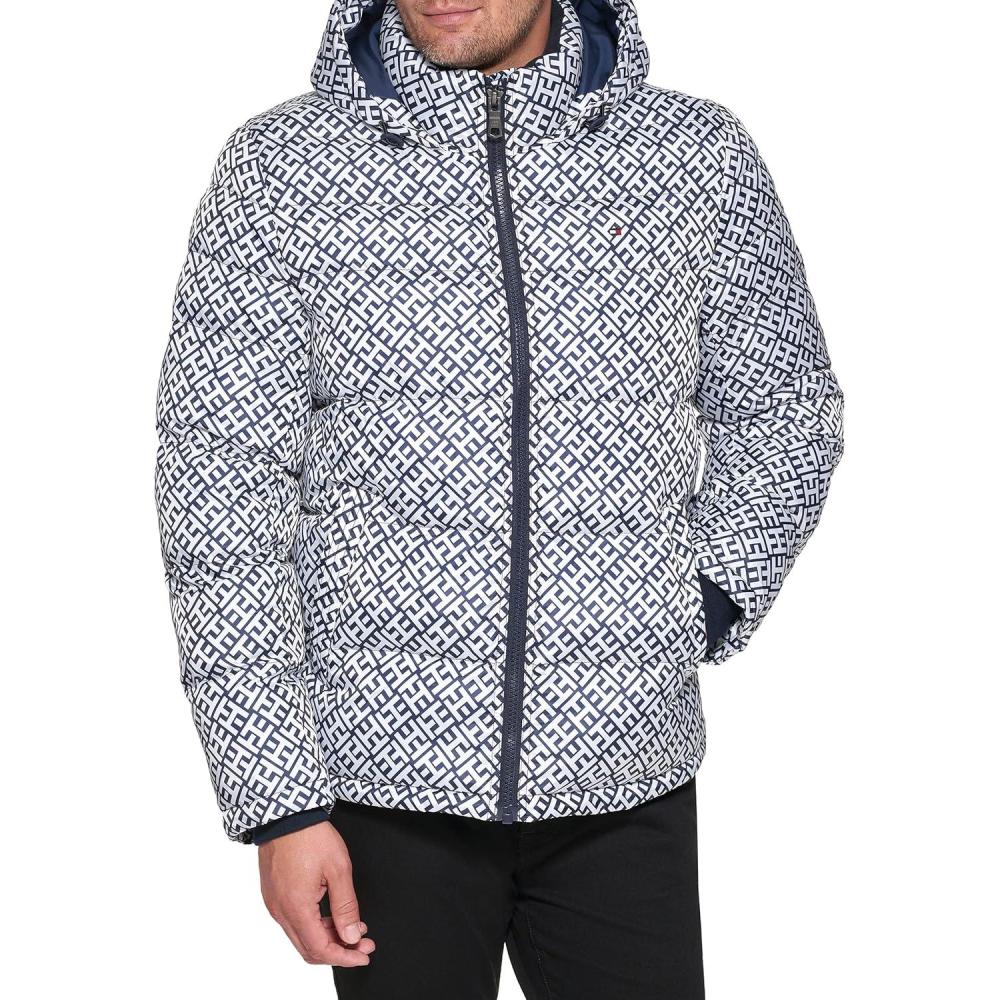 imageTommy Hilfiger Mens Down Alternative Hooded Puffer Jacket Standard and Big amp TallTommy Logo Print