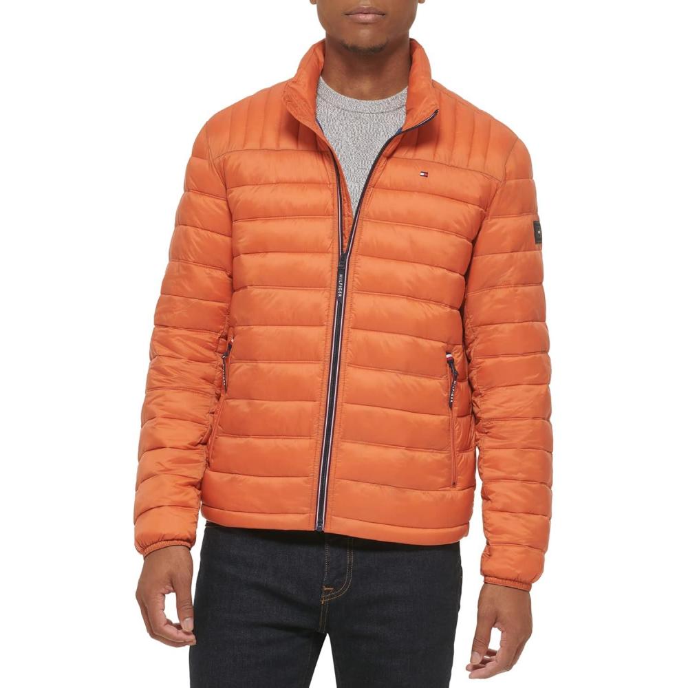 imageTommy Hilfiger Mens Embroidered Logo Puffer JacketBurnt Orange