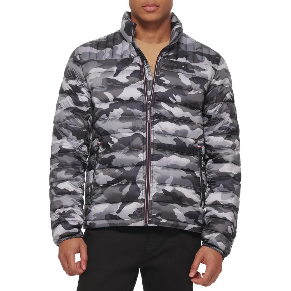 imageTommy Hilfiger Mens Embroidered Logo Puffer JacketGrey Camouflage