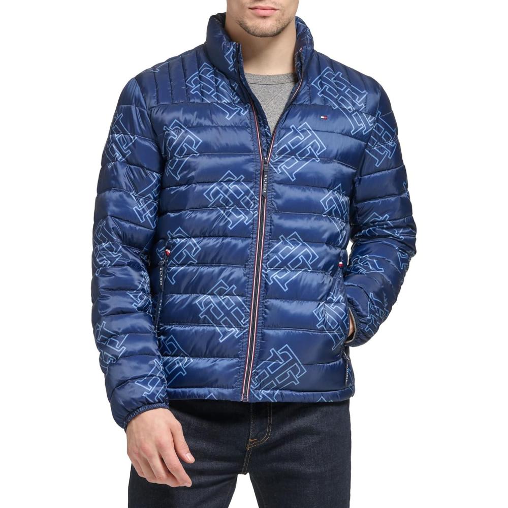 imageTommy Hilfiger Mens Embroidered Logo Puffer JacketNavy Th Logo Print
