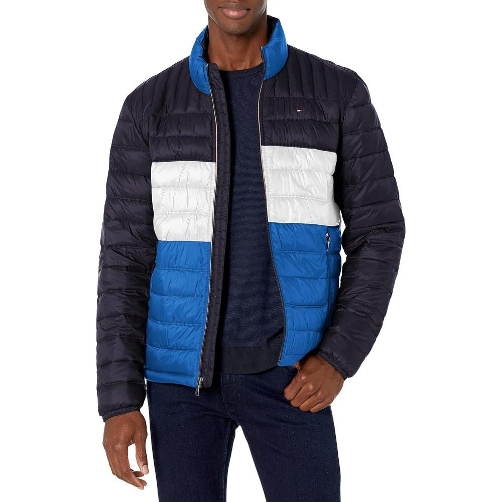imageTommy Hilfiger Mens Embroidered Logo Puffer JacketRoyal Blue Colorblock