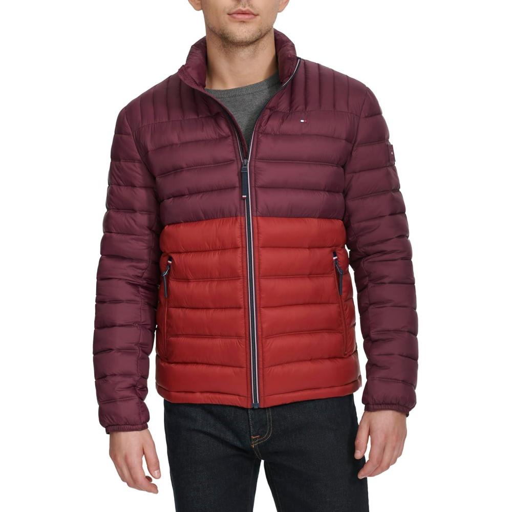 imageTommy Hilfiger Mens Embroidered Logo Puffer JacketWine Combo