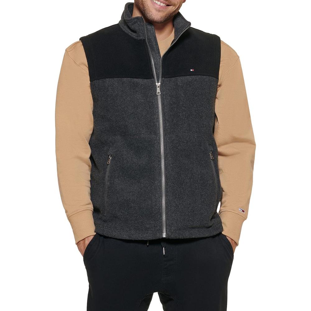 imageTommy Hilfiger Mens Lightweight Polar Fleece VestBlackCharcoal