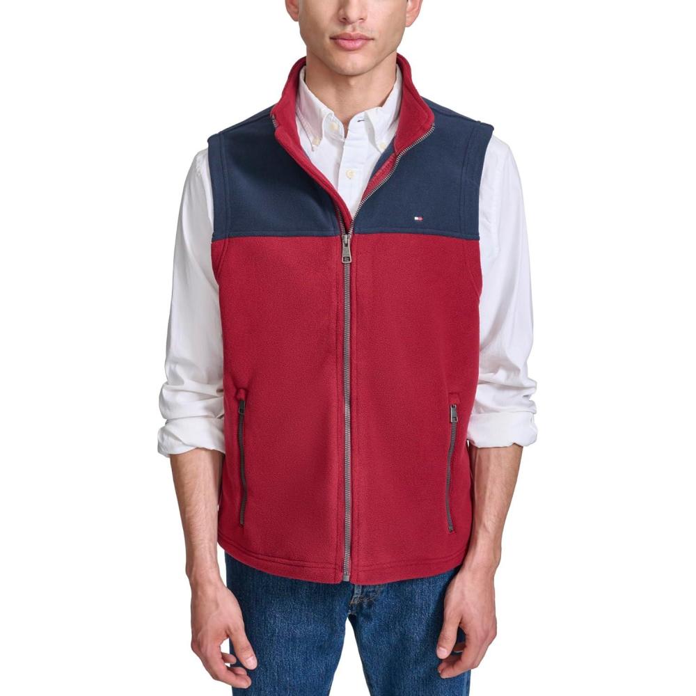 imageTommy Hilfiger Mens Lightweight Polar Fleece VestNavyRed