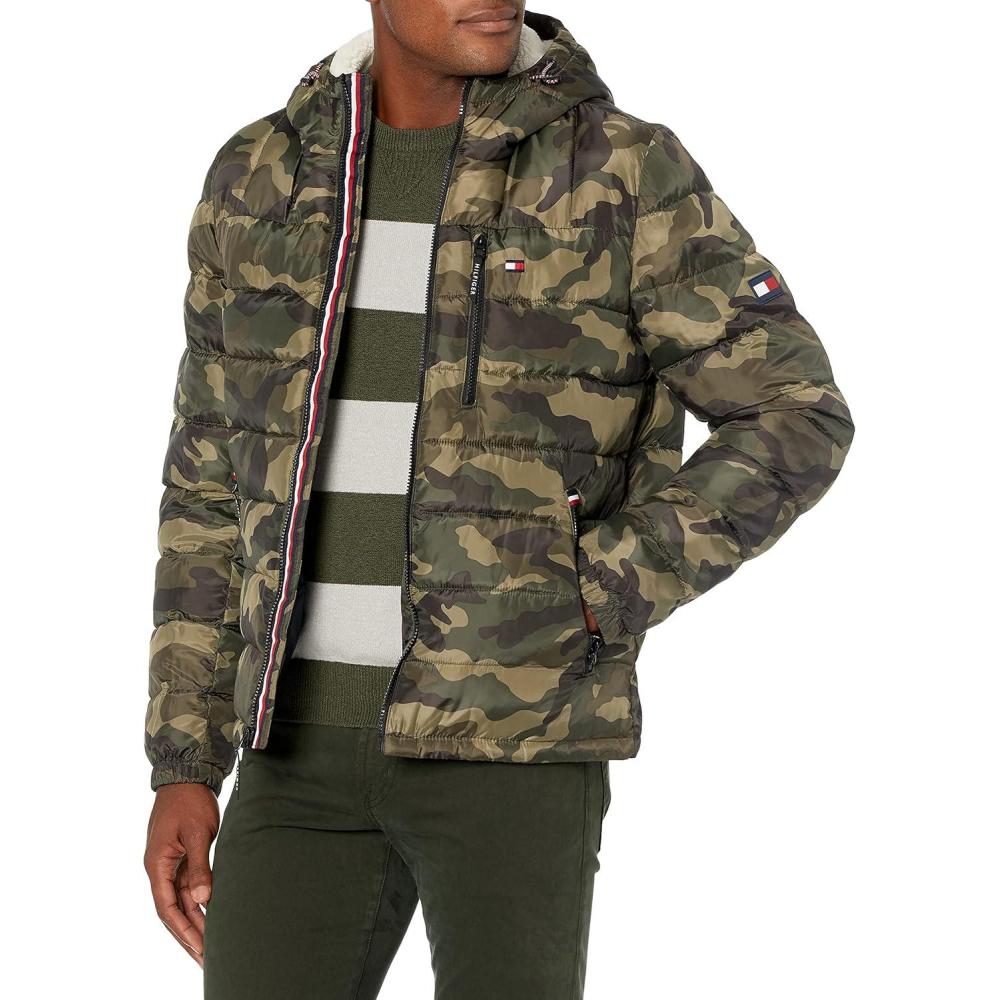 imageTommy Hilfiger Mens Midweight Sherpa Lined Hooded Water Resistant Puffer JacketCamouflage Tech
