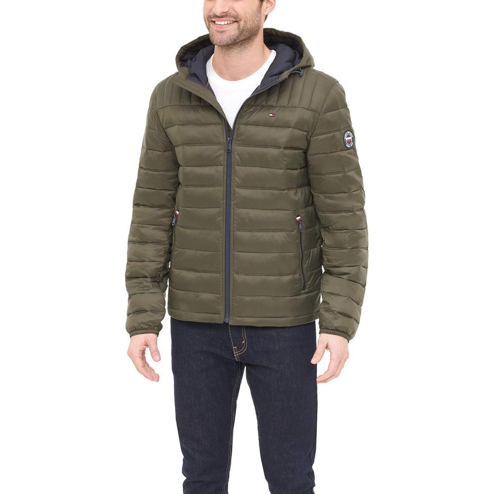 imageTommy Hilfiger Mens Water Resistant Ultra Loft Filled Hooded Puffer JacketOlive