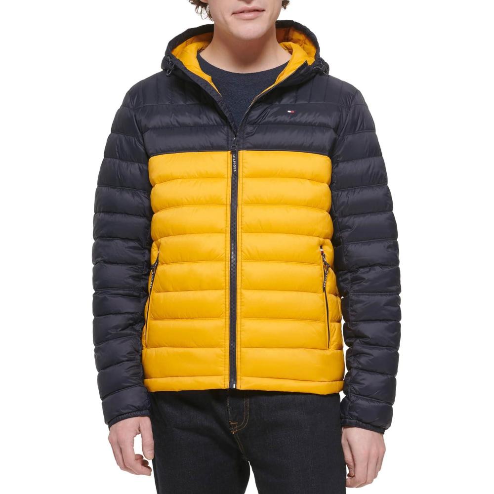 imageTommy Hilfiger Mens Water Resistant Ultra Loft Filled Hooded Puffer JacketShine Yellow