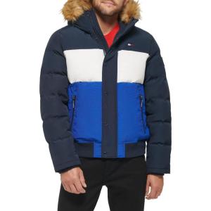 Tommy Hilfiger Men’s Arctic Cloth Quilted Snorkel Bomber Jacket (Standard and Big & Tall)(Blue Color Block)