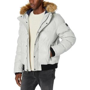 Tommy Hilfiger Men’s Arctic Cloth Quilted Snorkel Bomber Jacket (Standard and Big & Tall)(Ice Faux Leather)