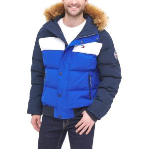 Tommy Hilfiger Men’s Arctic Cloth Quilted Snorkel Bomber Jacket (Standard and Big & Tall)(Navy/White/Royal)