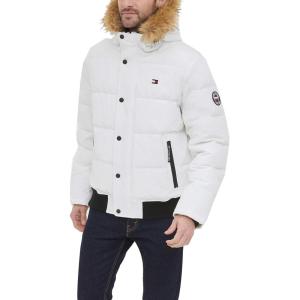 Tommy Hilfiger Men’s Arctic Cloth Quilted Snorkel Bomber Jacket (Standard and Big & Tall)(White)