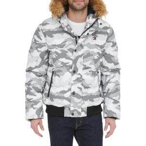 Tommy Hilfiger Men’s Arctic Cloth Quilted Snorkel Bomber Jacket (Standard and Big & Tall)(White Camouflage)