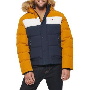 Tommy Hilfiger Men’s Arctic Cloth Quilted Snorkel Bomber Jacket (Standard and Big & Tall)(Yellow/Navy)