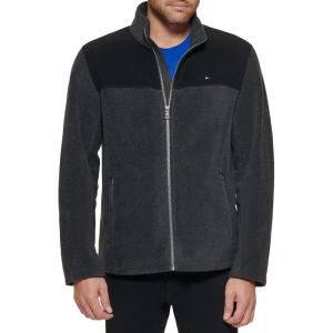 Tommy Hilfiger Men’s Classic Zip Front Polar Fleece Jacket(Black/Charcoal)