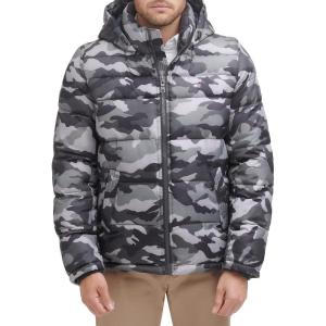Tommy Hilfiger Men’s Down Alternative Hooded Puffer Jacket (Standard and Big & Tall)(Grey Camouflage)