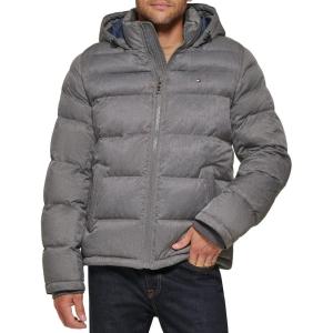 Tommy Hilfiger Men’s Down Alternative Hooded Puffer Jacket (Standard and Big & Tall)(Heather Grey)
