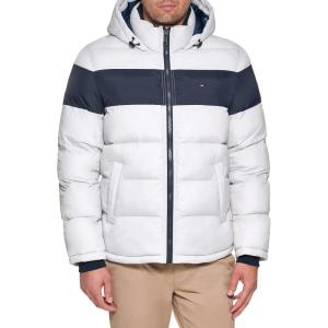 Tommy Hilfiger Men’s Down Alternative Hooded Puffer Jacket (Standard and Big & Tall)(Ice Midnight Stripe)