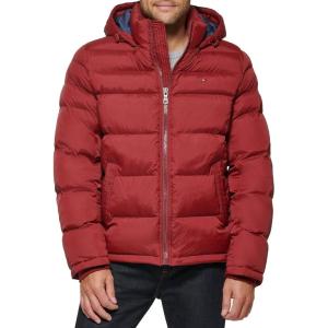 Tommy Hilfiger Men’s Down Alternative Hooded Puffer Jacket (Standard and Big & Tall)(New Matte Red)