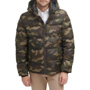 Tommy Hilfiger Men’s Down Alternative Hooded Puffer Jacket (Standard and Big & Tall)(Olive Camouflage)