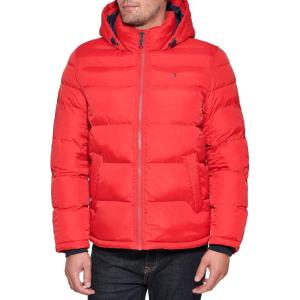 Tommy Hilfiger Men’s Down Alternative Hooded Puffer Jacket (Standard and Big & Tall)(Orange Burst)