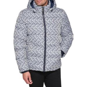 Tommy Hilfiger Men’s Down Alternative Hooded Puffer Jacket (Standard and Big & Tall)(Tommy Logo Print)