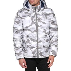 Tommy Hilfiger Men’s Down Alternative Hooded Puffer Jacket (Standard and Big & Tall)(White Camouflage)