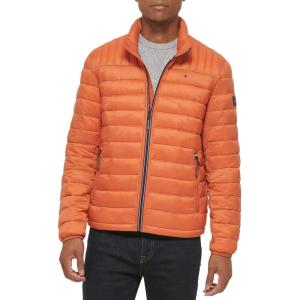 Tommy Hilfiger Mens Embroidered Logo Puffer Jacket(Burnt Orange)