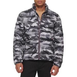 Tommy Hilfiger Mens Embroidered Logo Puffer Jacket(Grey Camouflage)