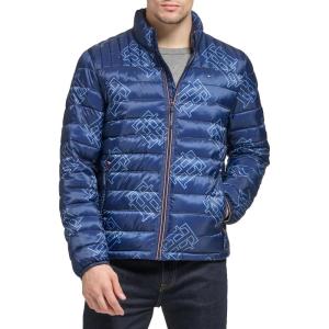 Tommy Hilfiger Mens Embroidered Logo Puffer Jacket(Navy Th Logo Print)