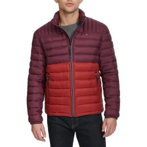 Tommy Hilfiger Mens Embroidered Logo Puffer Jacket(Wine Combo)