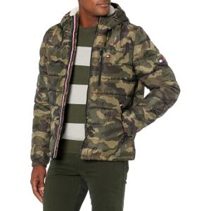 Tommy Hilfiger Men’s Midweight Sherpa Lined Hooded Water Resistant Puffer Jacket(Camouflage Tech)