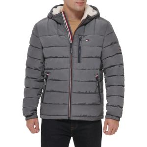 Tommy Hilfiger Men’s Midweight Sherpa Lined Hooded Water Resistant Puffer Jacket(Charcoal Tech)