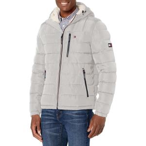 Tommy Hilfiger Men’s Midweight Sherpa Lined Hooded Water Resistant Puffer Jacket(Ice Tech)