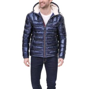 Tommy Hilfiger Men’s Midweight Sherpa Lined Hooded Water Resistant Puffer Jacket(Pearlized Navy)