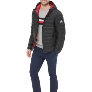 Tommy Hilfiger Men’s Water Resistant Ultra Loft Filled Hooded Puffer Jacket(Black)