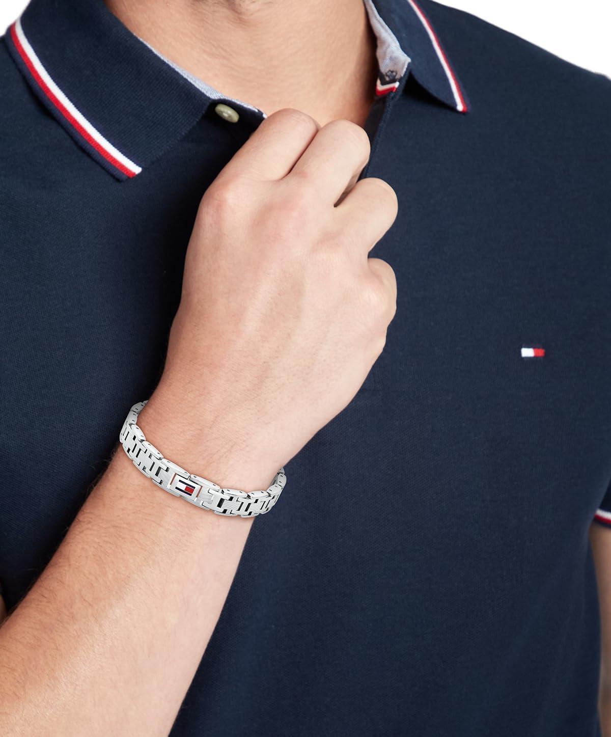 imageTommy Hilfiger Mens HLink Bracelet with Enamel Flag and FoldOver Clasp