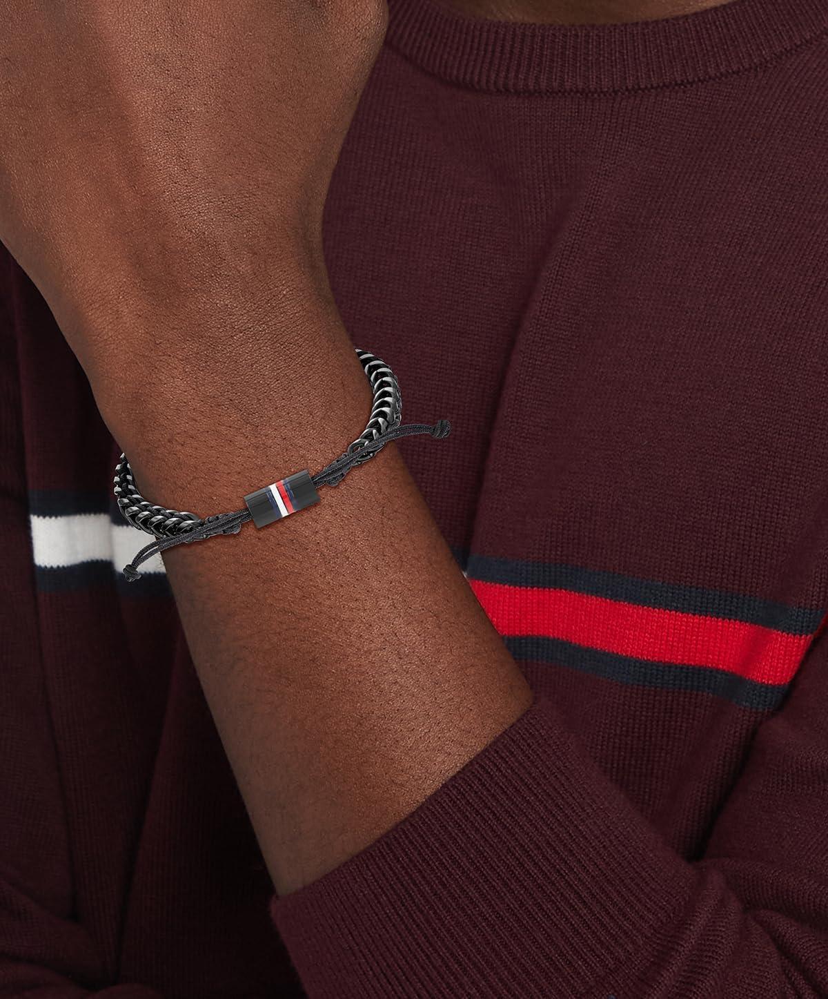 imageTommy Hilfiger Mens Jewelry Stainless Steel Adjustable Rope Bracelet A Fusion of Metal and BraidsBlack