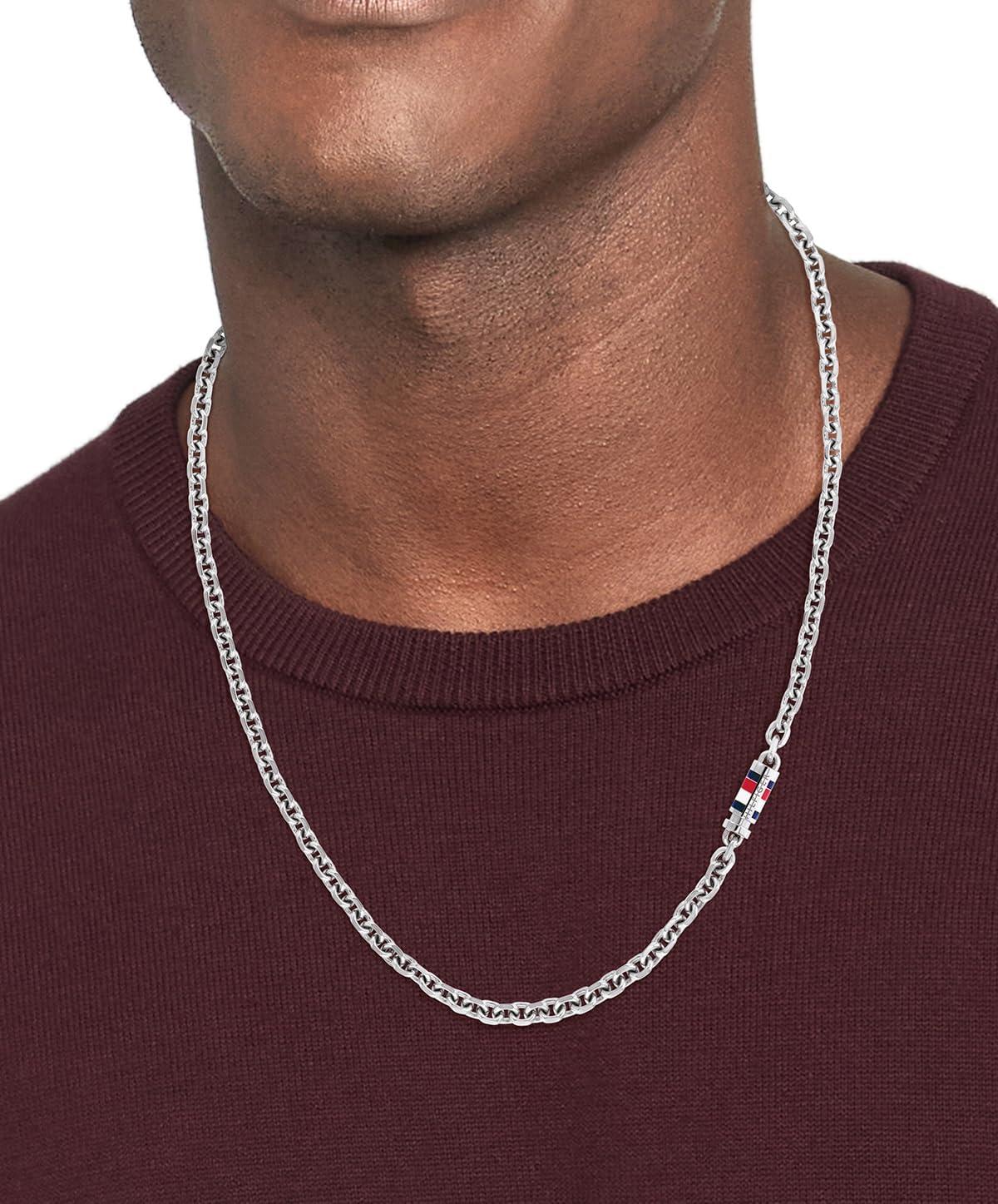 imageTommy Hilfiger Mens Jewelry Stainless Steel Necklace Chain with Magnetic Clasp and Enamel Stripe Detail Ideal for Layering Fashion Accessory Gift for Him